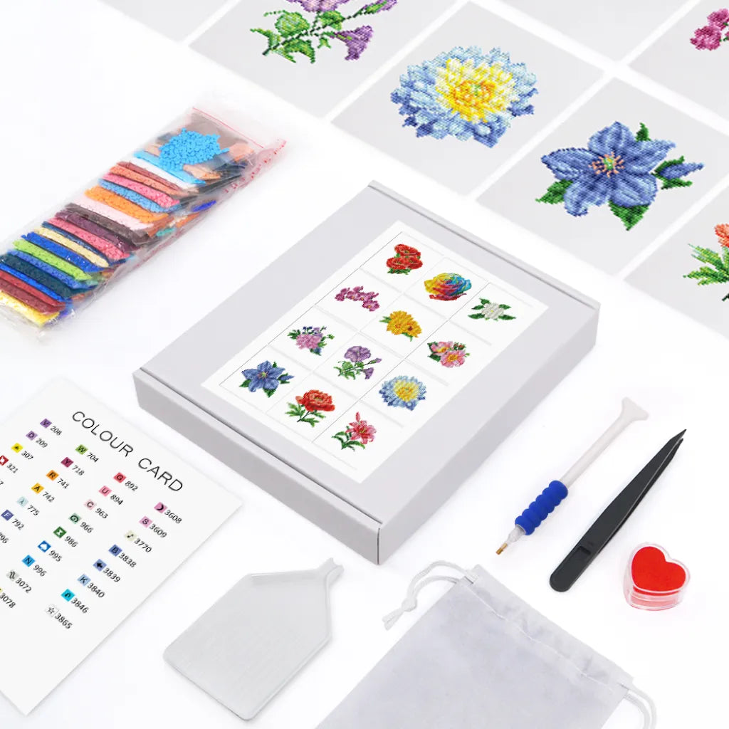 Bloemen Mini Diamond Painting - Kleurrijke Vibes set (12 Stuks) - Diamond Painting Pro