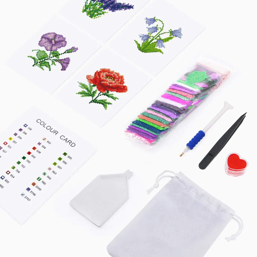 Bloemen Mini Diamond Painting set (4 stuks) - Diamond Painting Pro