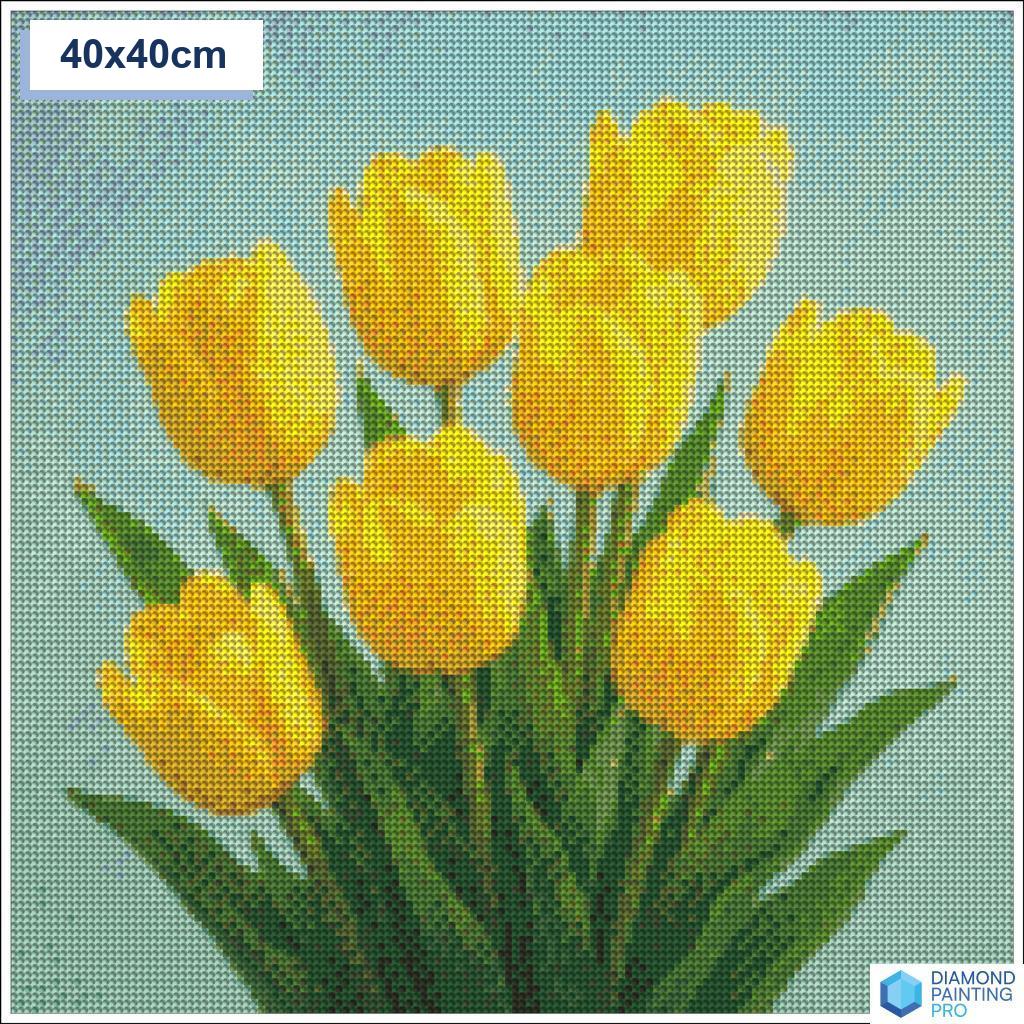 Diamond painting gele tulpen 40x40cm ronde steentjes - kruidvat