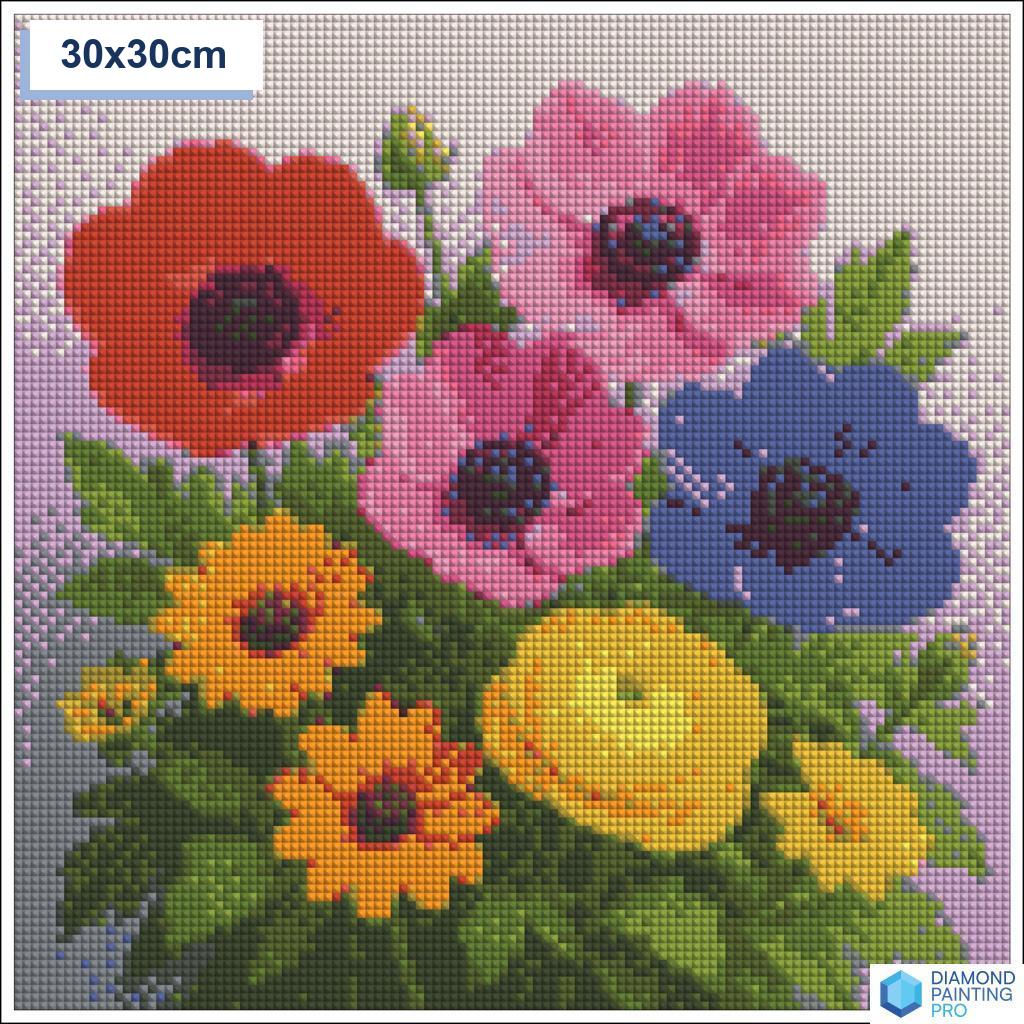 Diamond painting lentebloemen 30x30cm vierkante steentjes - kind