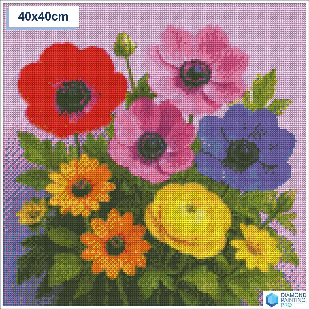 Diamond painting lentebloemen 40x40cm ronde steentjes - kind