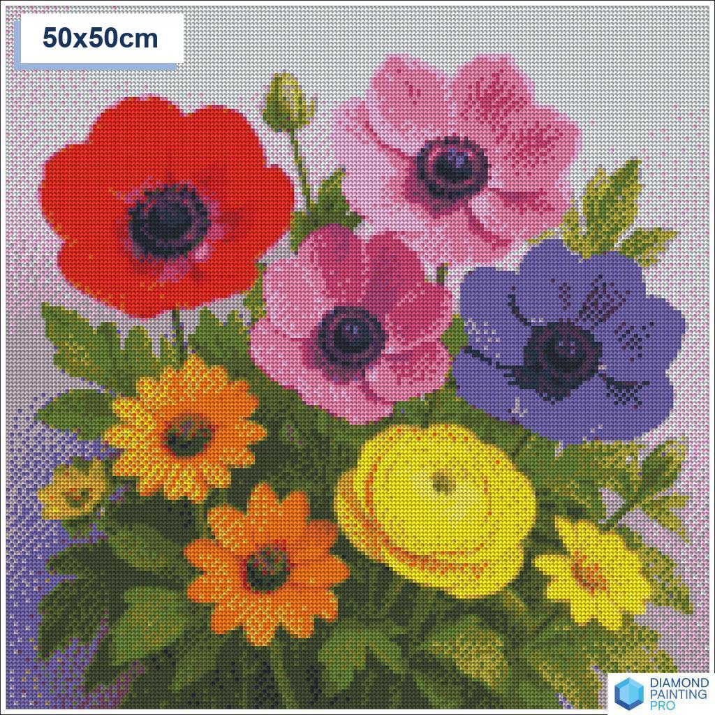 Diamond painting lentebloemen 50x50cm ronde steentjes - kind