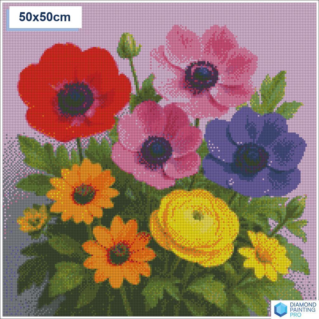 Diamond painting lentebloemen 50x50cm vierkante steentjes - kind