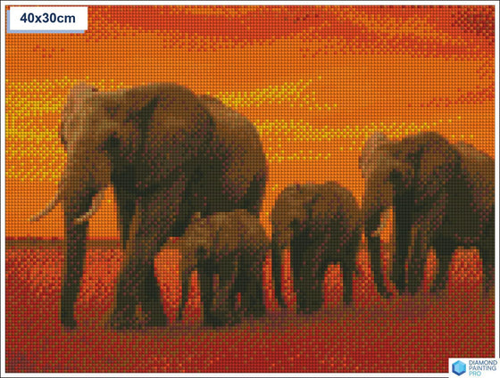 Diamond painting lopende olifantenfamilie vierkante stenen 30x40cm - disney