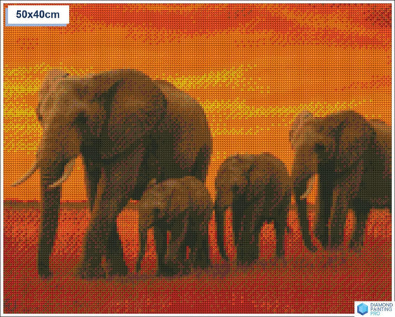 Diamond painting lopende olifantenfamilie vierkante stenen 40x50cm - disney