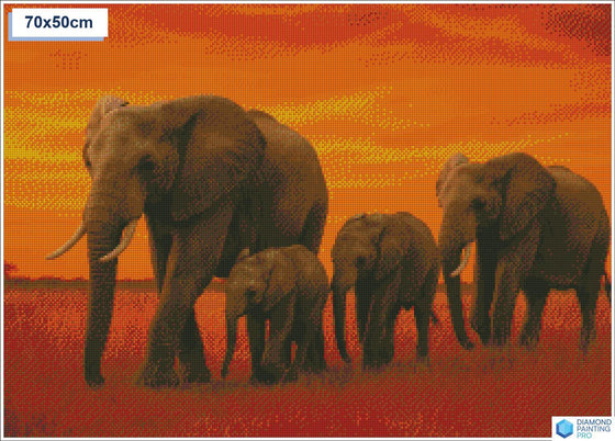 Diamond painting lopende olifantenfamilie vierkante stenen 50x70cm - disney
