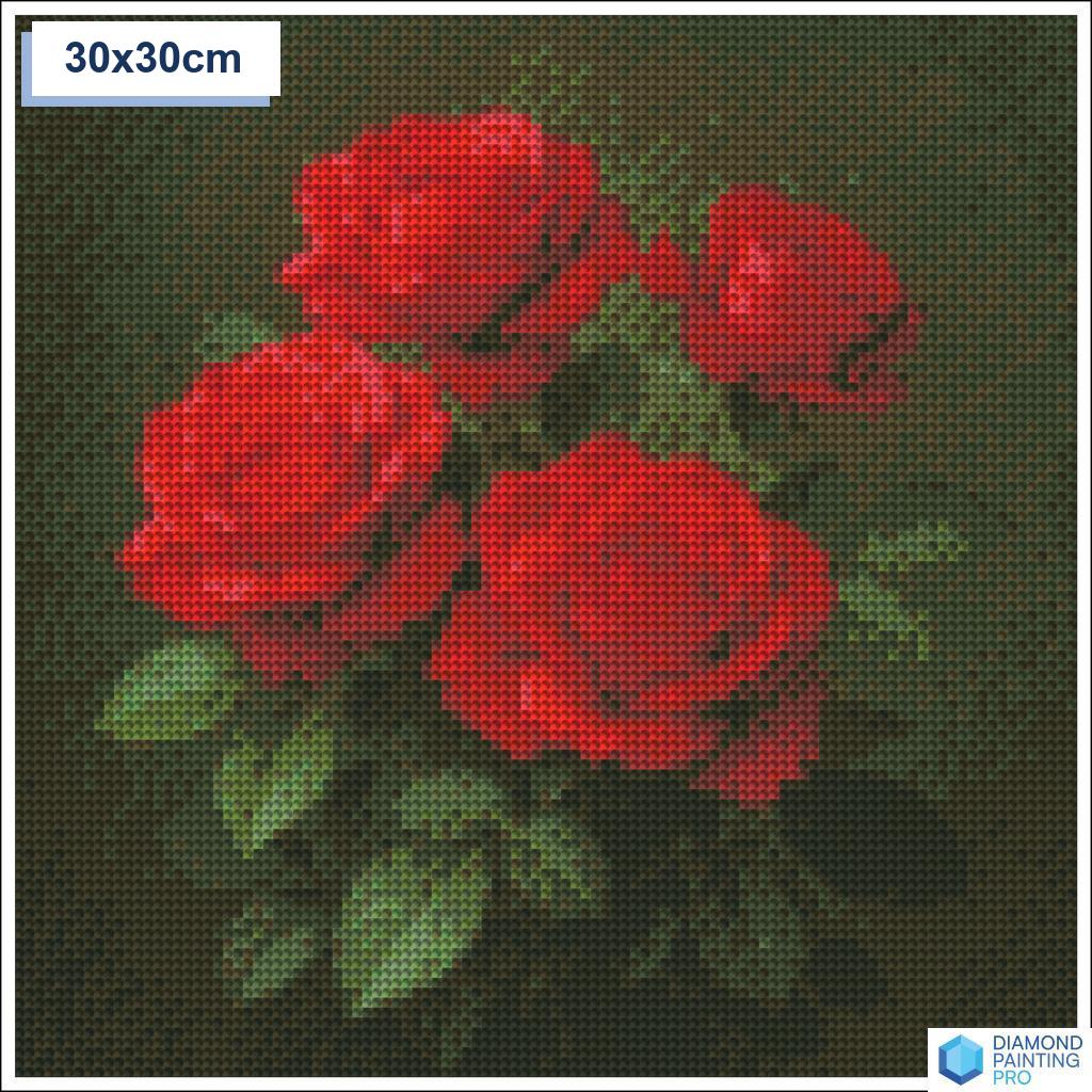 Diamond painting rode rozen 30x30cm ronde steentjes - 5D diamant kit