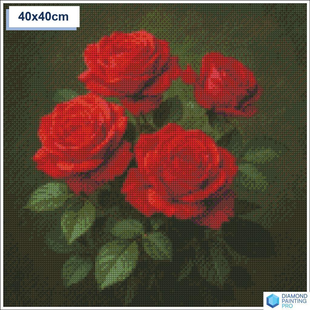 Diamond painting rode rozen 40x40cm ronde steentjes - 5D diamant kit