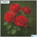 Diamond painting rode rozen 40x40cm vierkante steentjes - 5D diamant kit