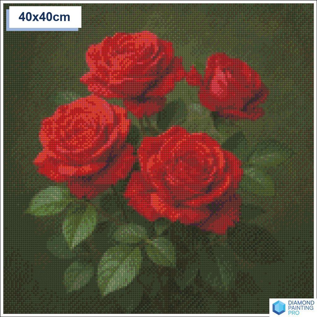 Diamond painting rode rozen 40x40cm vierkante steentjes - 5D diamant kit
