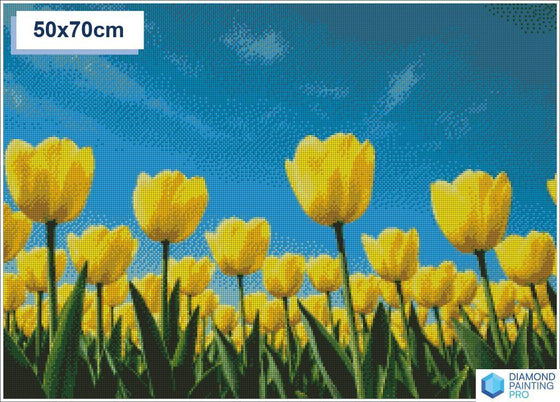 Diamond painting veld gele tulpen 30x30cm vierkante steentjes - diamond painting action
