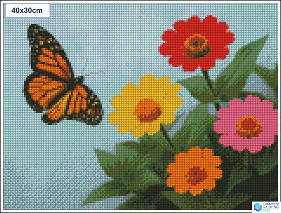 Diamond painting vliegende vlinder bij bloemen vierkante stenen 30x40cm - hema
