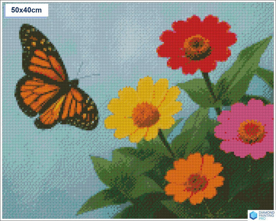 Diamond painting vliegende vlinder bij bloemen vierkante stenen 40x50cm - hema