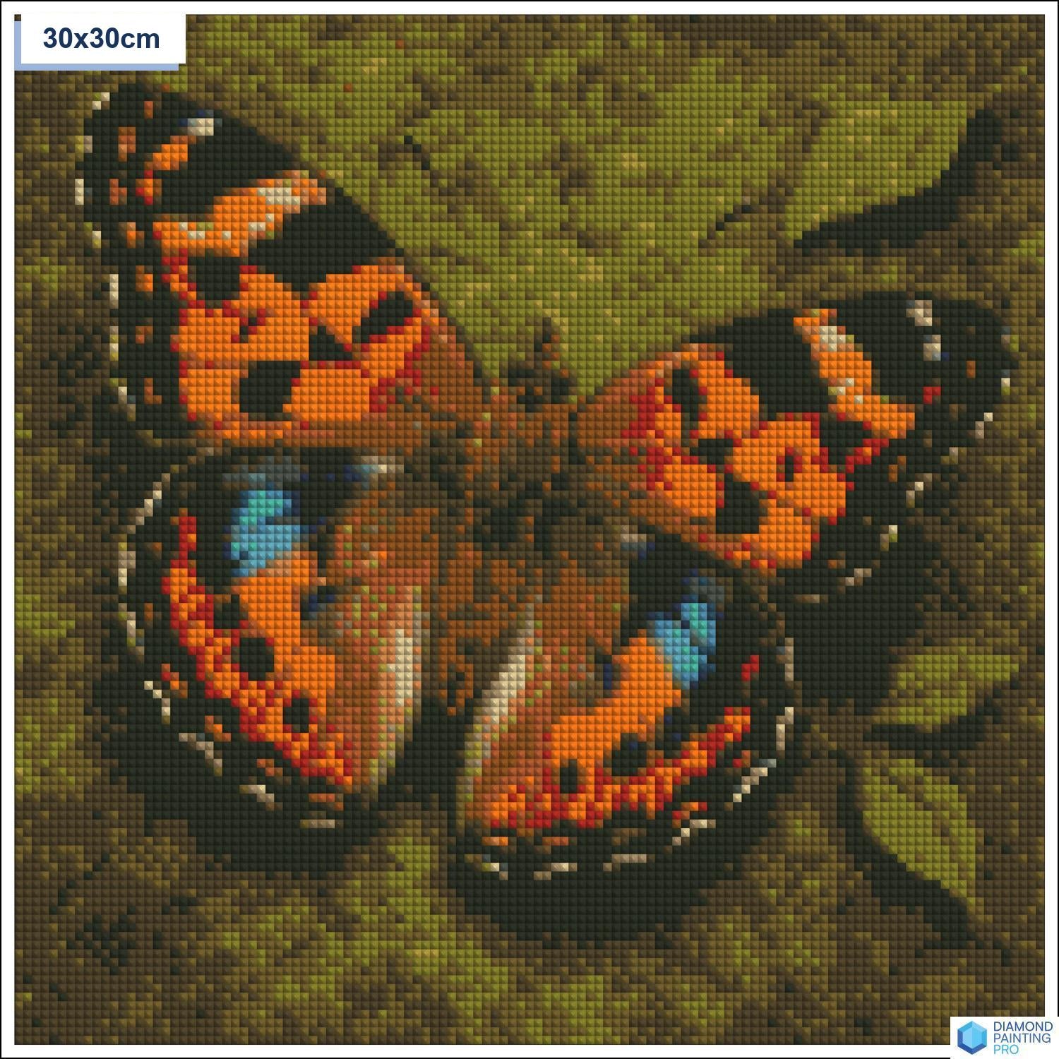 Diamond painting vlinder close up vierkante stenen 30x30cm - 5D diamant kit