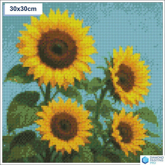 Diamond painting zonnebloemen 30x30cm ronde steentjes - 5D diamant kit