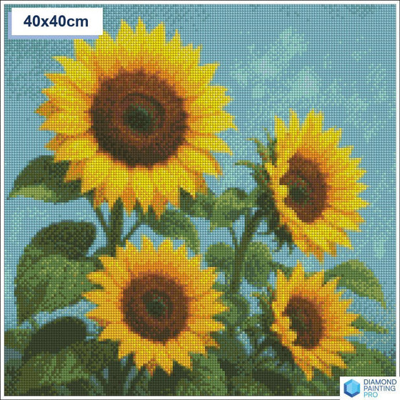 Diamond painting zonnebloemen 40x40cm vierkante steentjes - 5D diamant kit