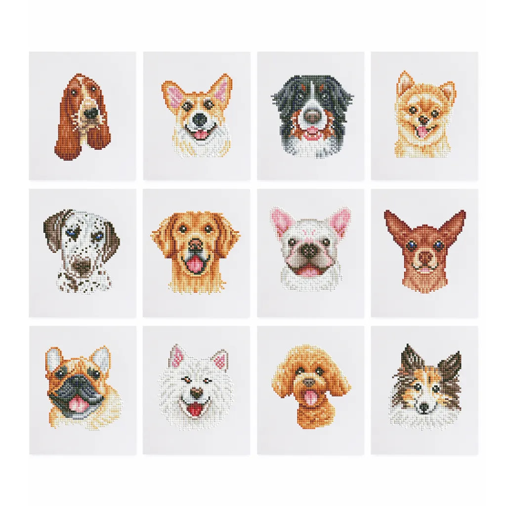 Honden Mini Diamond Painting set (12 stuks) - Diamond Painting Pro