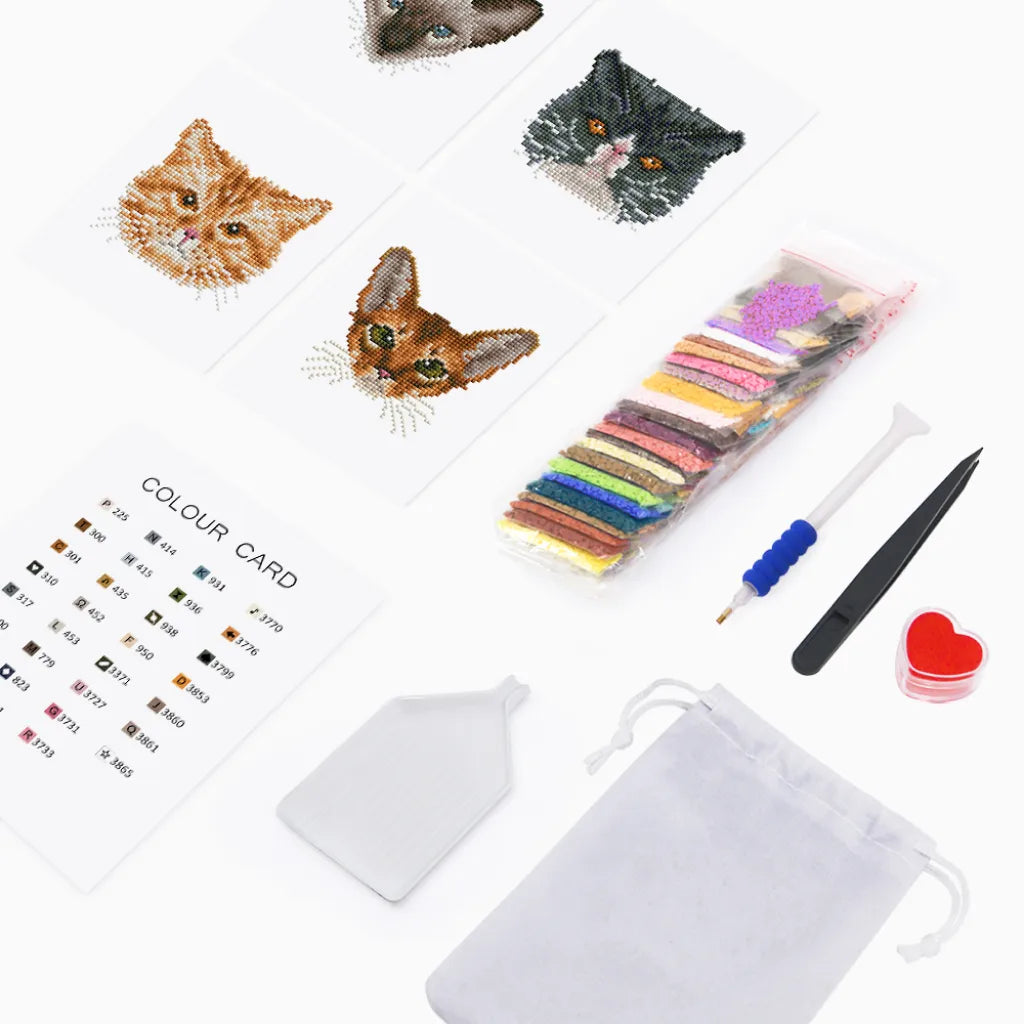Katten Mini Diamond Painting set (4 stuks) - Diamond Painting Pro