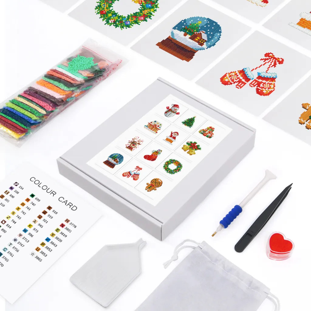 Kerst Mini Diamond Painting versie 1 - 12 Stuks - Diamond Painting Pro