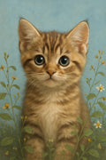 Schattige kitten met grote ogen en bloemen