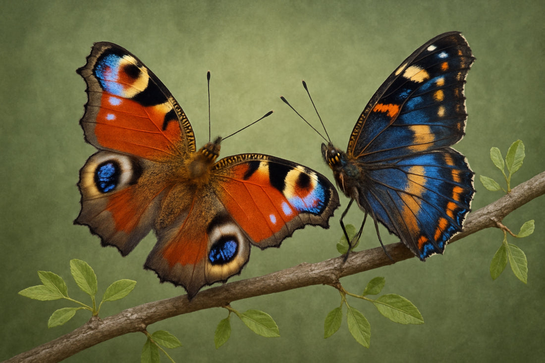 Diamond painting van twee kleurrijke vlinders op tak