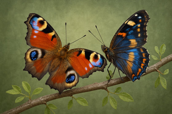 Diamond painting van twee kleurrijke vlinders op tak