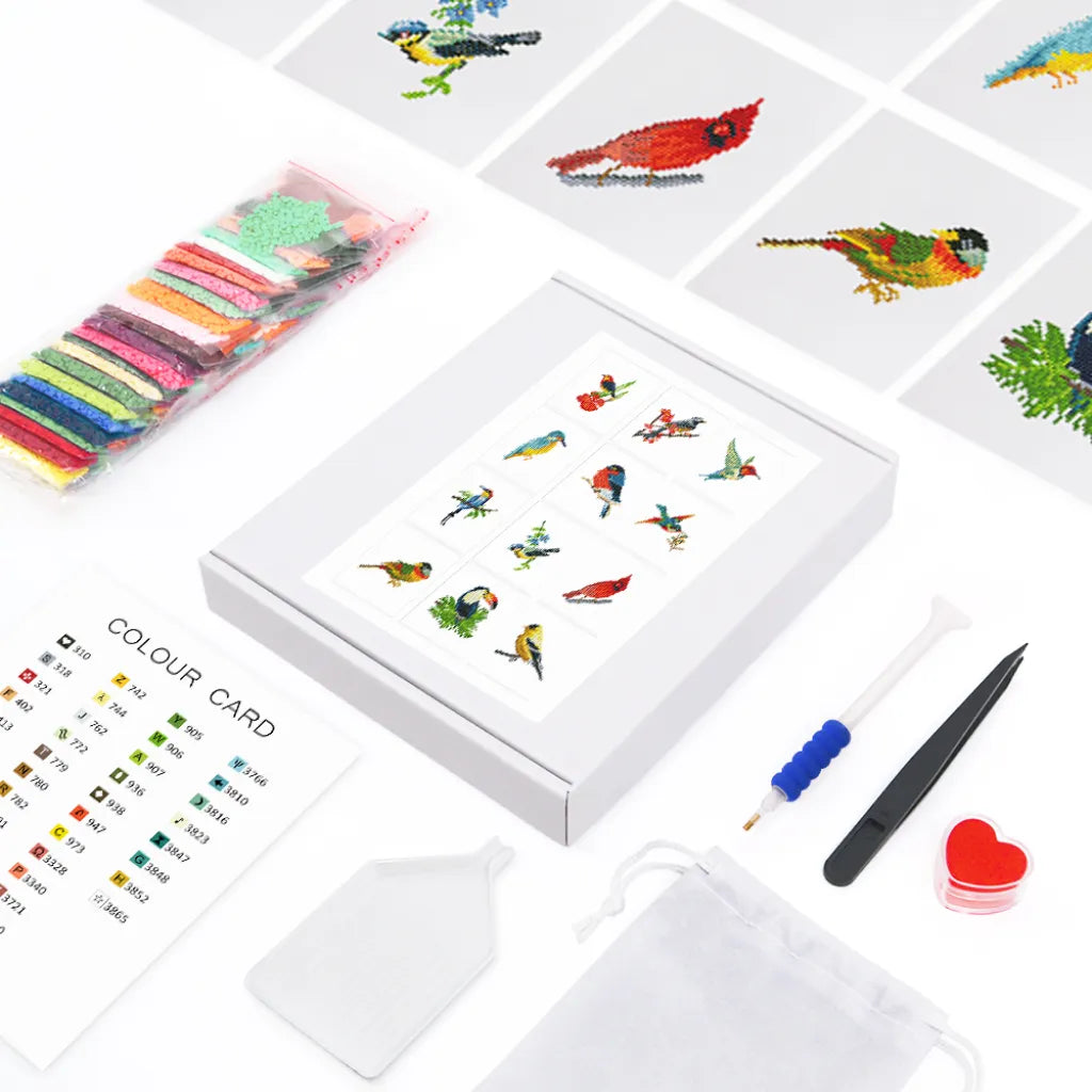 Vogels Mini Diamond Painting set (12 stuks) - Diamond Painting Pro