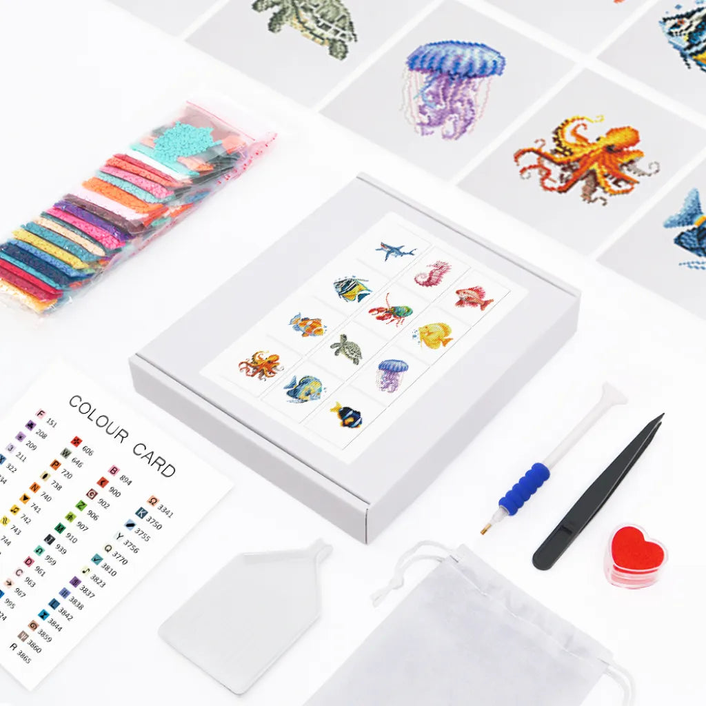 Zeedieren Mini Diamond Painting set (12 stuks) - Diamond Painting Pro