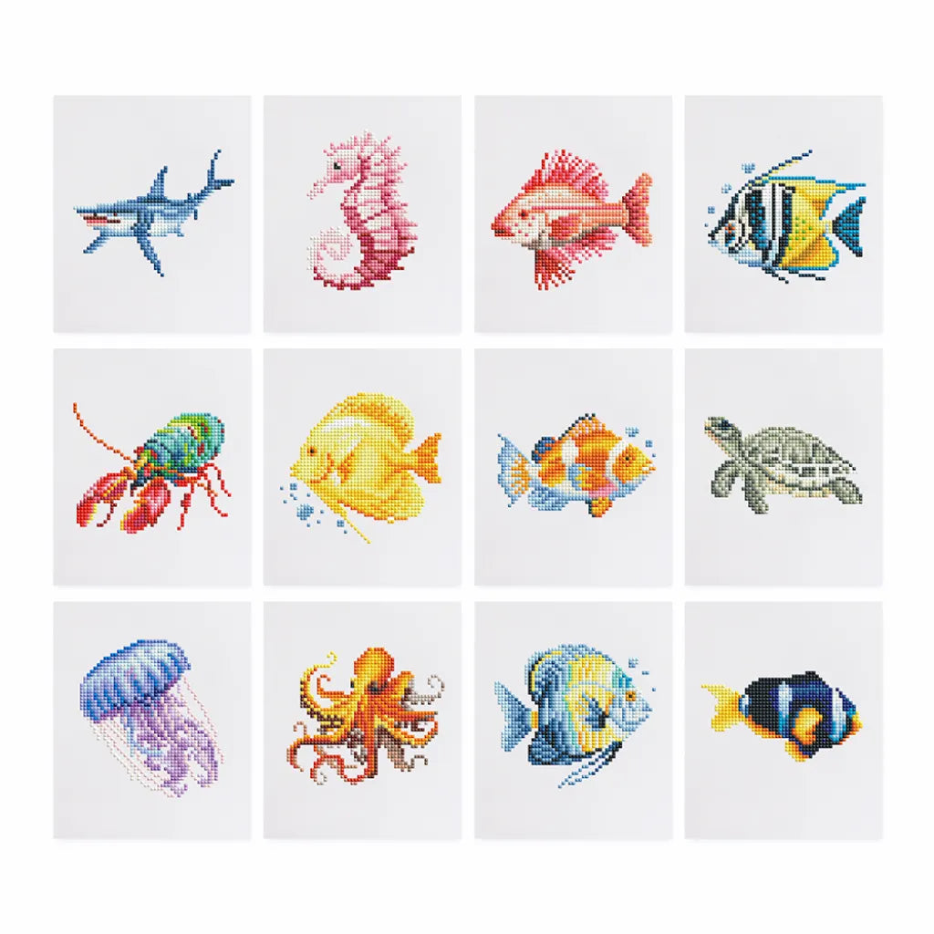 Zeedieren Mini Diamond Painting set (12 stuks) - Diamond Painting Pro